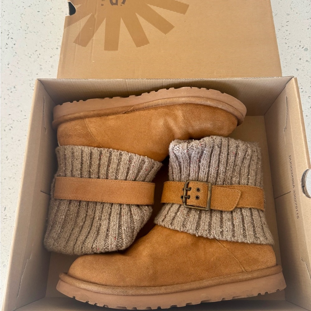UGG Cambridge Knit Suede Boots Chestnut Brown Women’s Size 8